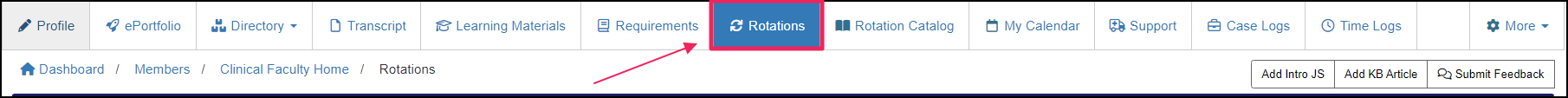 Image shows rotations tab from home page.