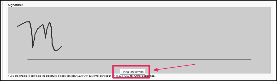 signature area highlighting undo the last stroke button