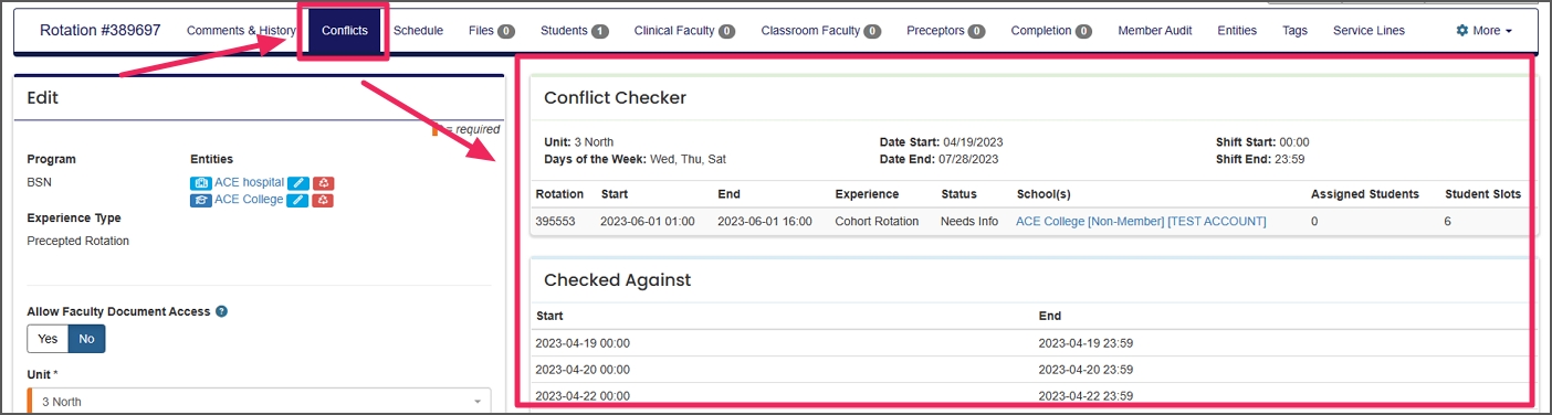image shows conflict checker
