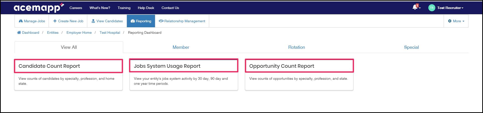 Report dashboard highlight available Reports