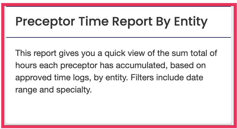 image Preceptor Time Report by Entity tile