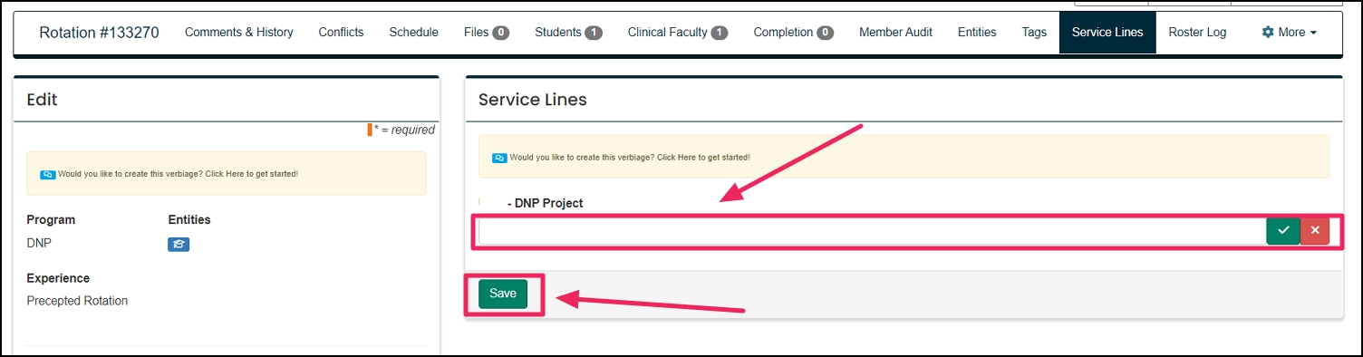 image shows where to assign service line and click save