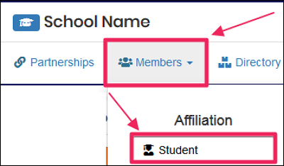 image screenshot Highlighting Members, student by affiliation