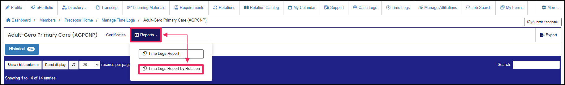 image screenshot filter options to Time Log Report by Rotation