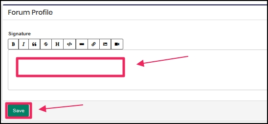 Image shows Forum Signature edit box