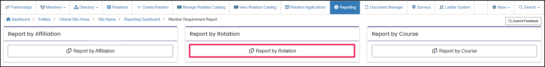 Image shows selecting report by rotation button