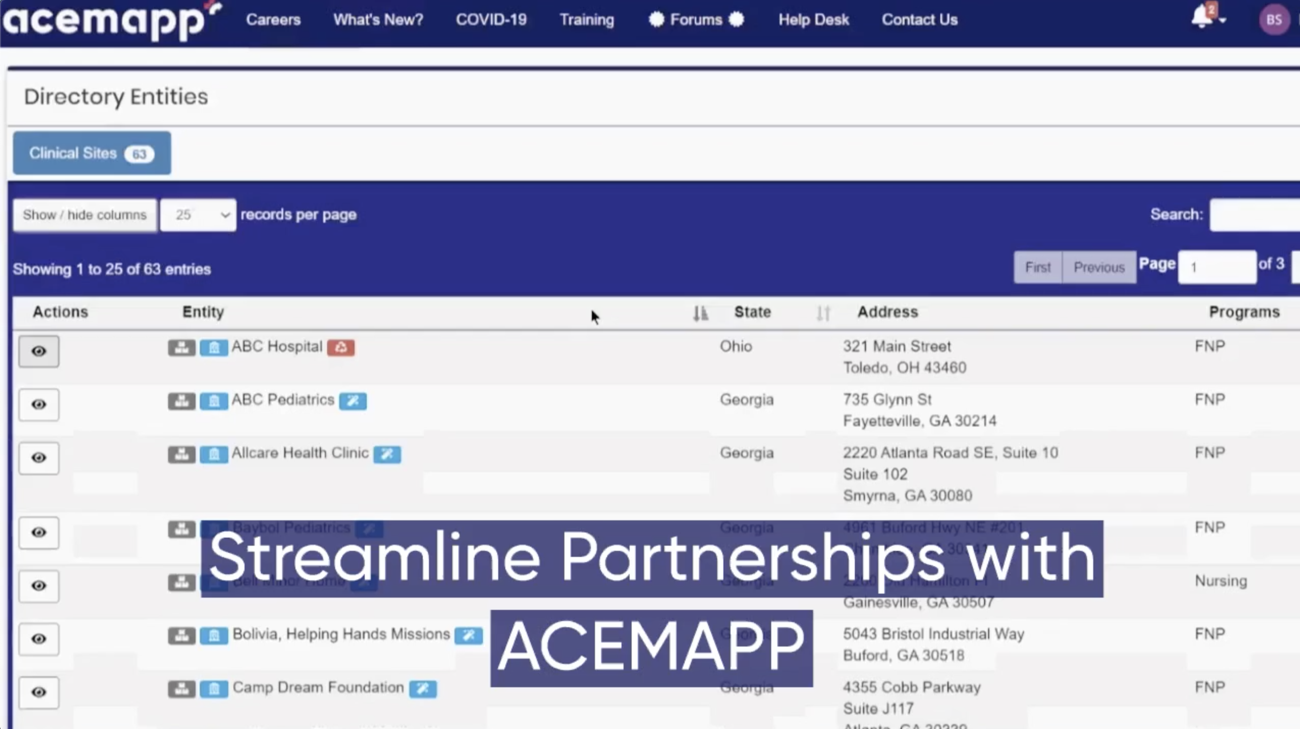 screen shot for Streamline Partnerships with ACEMAPP