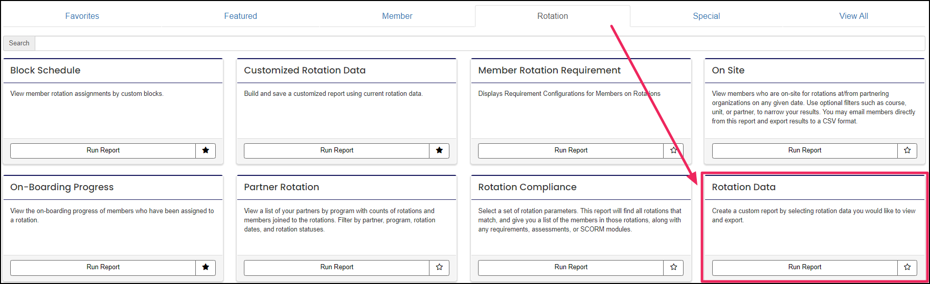 Image shows rotation data report tile in reporting dashboard.