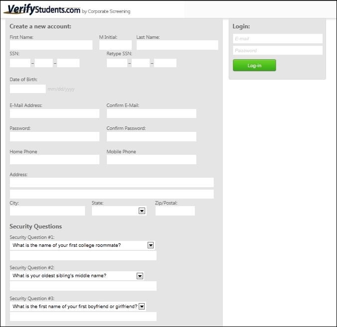 Verify Students account registration page