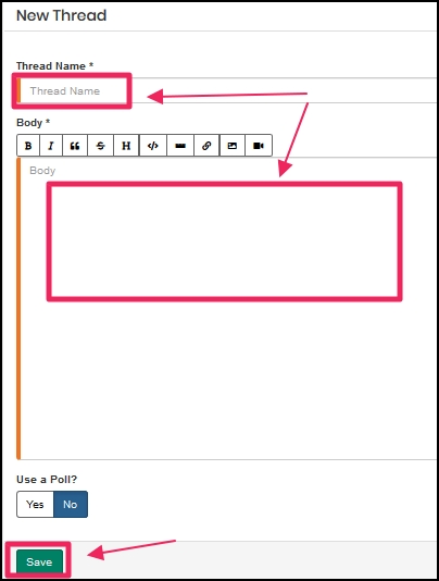 Image shows how to create new thread