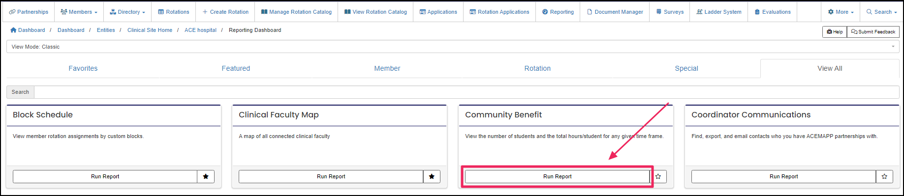 Image shows community benefit report in reporting dashboard.