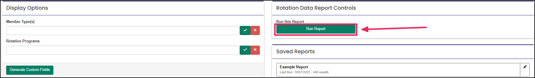 Image shows run report button.
