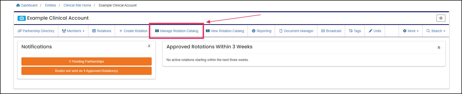 image Rotation Catalog button on Clinical Site home page.