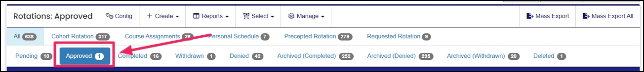 image shows to select approved rotations tab