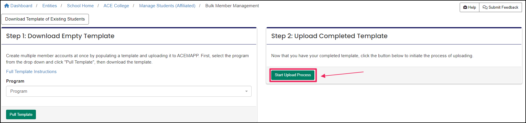 Image shows "Start Upload Process" button.