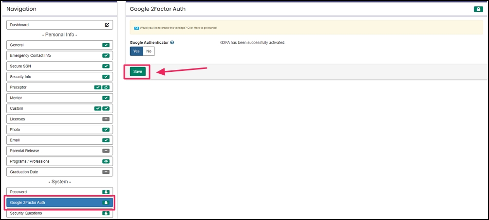 image shows google auth fields