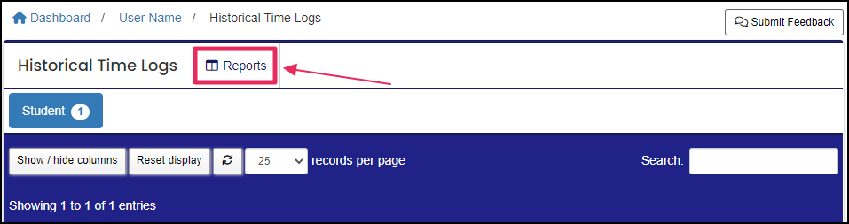 image shows an arrow pointing to the Reports button