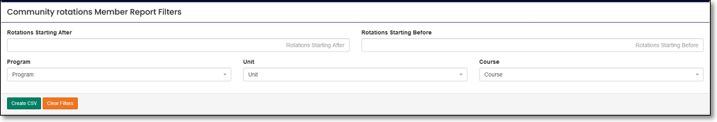 Commuity rotations member report filters section